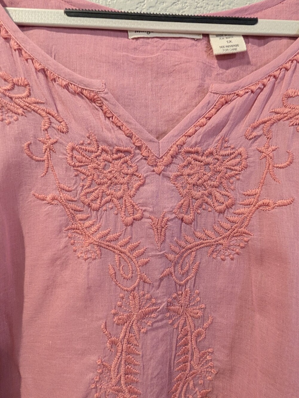 Indigo Thread Co Pink Embroidered Boho Tunic Top 1X Cotton Side Tie - Picture 5 of 12
